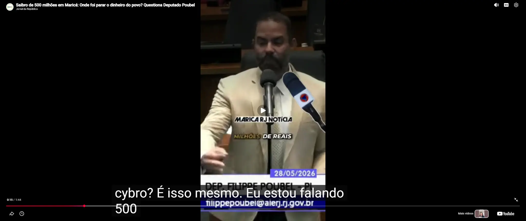 Filippe Poubel falando sobre contratos de saibro em Maricá